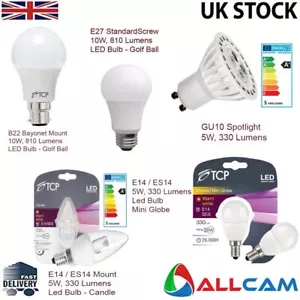 TCP 5W 10W GU10 B22 E27 E14 Lampadine LED GLS Bianco Freddo/Bianco Caldo, Nuove - Foto 1 di 21