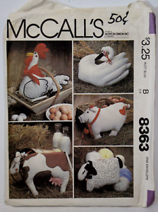 McCall’s 8363 Stuffed Plush Farm Animals Rooster Swan Sheep Pig Cow Pattern Vtg