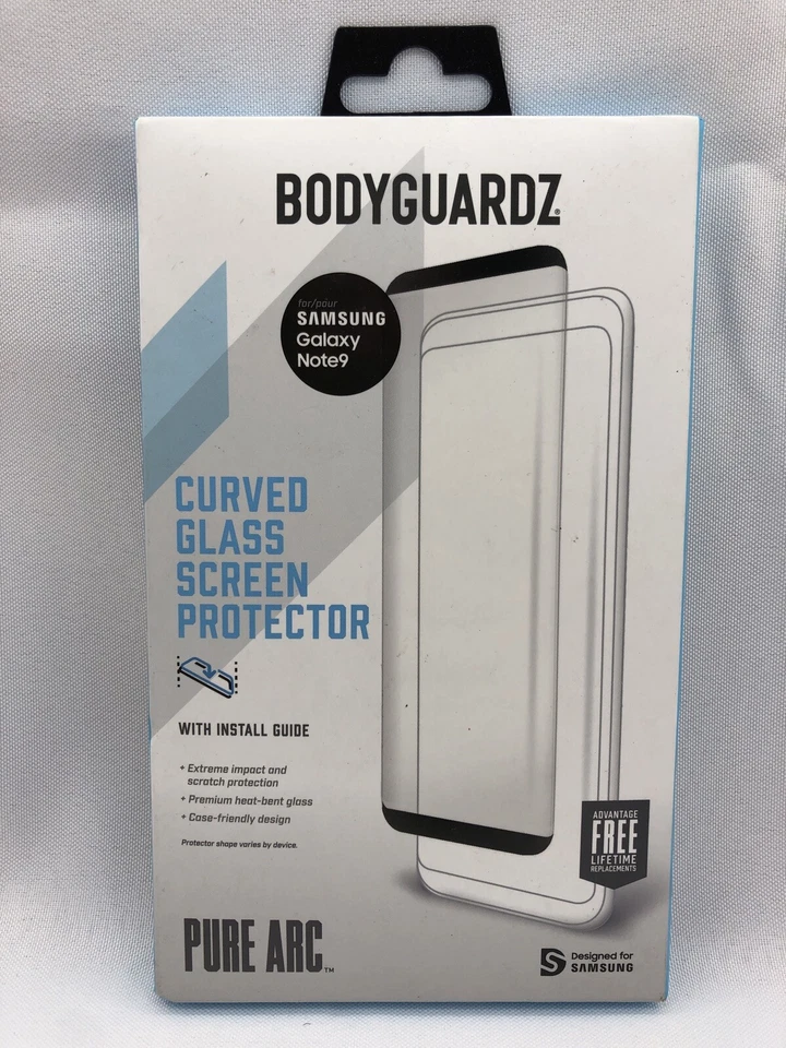 BodyGuardz - Pure Arc Curved Glass Screen Protector Samsung Galaxy Note 9 - Image 1 of 2