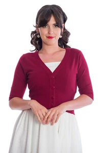 Dark Red Cropped Button Vintage Retro V-Neck Sweet Dreamer Cardigan BANNED - Picture 1 of 3