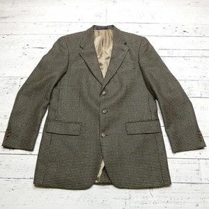 Chaps Ralph Lauren Tweed Blazer Suit Jacket Size 44 Blue Beige Houndstooth - Picture 1 of 11