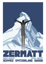 ZERMATT Matterhorn Switzerland SKI JUMPING Vintage c.1931 Poster Reprint