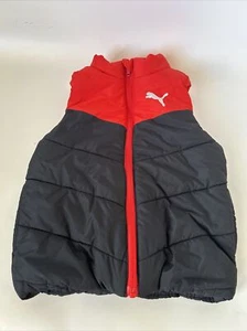 PUMA Boys XXS 3/4 Toddler Full Zip Puffer Vest  Jacket Only Black Red Logo - Picture 1 of 8