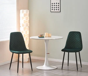 AINPECCA 80cm Dining Table Kitchen Faux Marble Tulip Round Metal Legs White - Picture 1 of 10