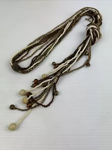 Bead Necklace Bronze Cream Glass Tassel Knotted Multistrand Twist Gatsby Long - Bild 1 von 20