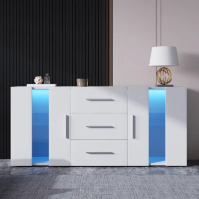 Moderner Sideboard Kommode TV Schrank mit 16 Farben LED Beleuchtung Weiß 140*70 - Bild 1 von 4