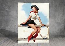 Gil Elvgren Cowgirl on Cannon Woman Vintage Pin Up Girl CANVAS ART PRINT  1622