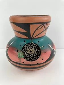 Vase rot Ton Traumfänger Buttes Pferd Ziegen signiert Blackhawk Navajo 31987 - Bild 1 von 11
