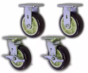 4er Set Tellerrolle mit 6" x 2" Polyurethan Rad drehbar/starr Trolley Wagen - Bild 1 von 3