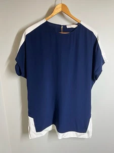 Tory Burch marineblau elfenbeinfarbene Bluse 100 % Seide Größe XS - Bild 1 von 8