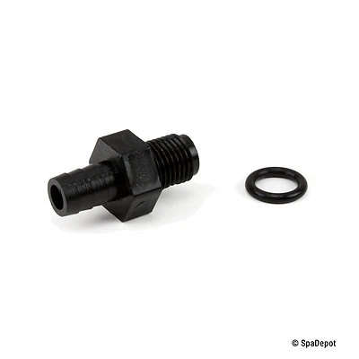 Drain Plug Barb Adapter for Hot Tub Spa Pumps - 1/4"MPT x 3/8" w/O-ring 672-4350 - Image 1 of 3