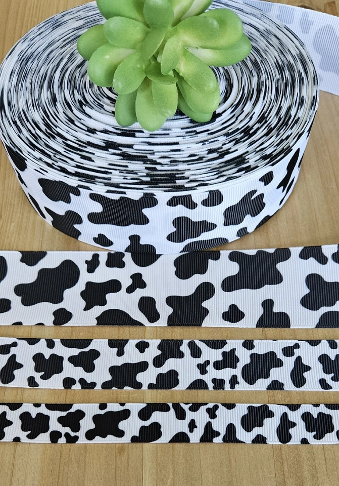 3/8, 5/8, 7/8, 1.5 & 3" (1 YD) Cow Print Grosgrain Ribbon Animal Print Cruella - Image 1 of 1