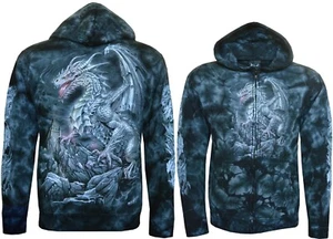 Sudadera con Capucha Tie Dye Cremallera Antigua Plata Dragón Fantasía Castillo Brilla en la Oscuridad por Wild - Imagen 1 de 7