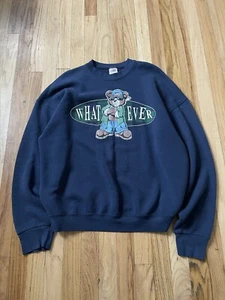 Vintage 90s Whatever Bear Sweatshirt XL Navy Blue Joke Funny Humor Cute Crewneck - Picture 1 of 3