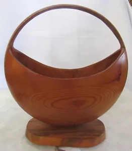 Cesto vintage modernista in legno di rovere raro design artigianale alto 11-1/2" - Foto 1 di 13