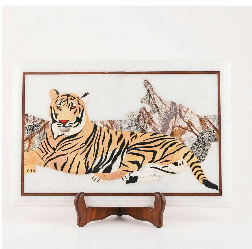 18" x 12" Marble Corner Side Table Top Semi Precious Stones Handmade Inlay Art - Image 1 of 1