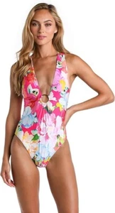 NWT Sunshine 79 Womens Plunge Mio One Piece Swimsuit, Bright Pink SZ 12 - Picture 1 of 8