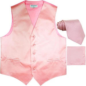 Nuevo Chaleco de Esmoquin a Rayas Horizontales para Hombre Chaleco_corbata y Hankie Rosa Formal Baile de graduación - Imagen 1 de 4