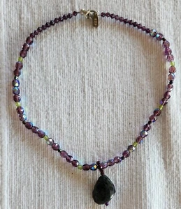 Collana vintage peyote uccellino vetro labradorite perline e argento sterling 925 firmata - Foto 1 di 2
