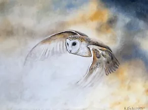 Original Painting. Barn Owl Bird Wildlife . Fine Art. Signed K Eggleston - Picture 1 of 5