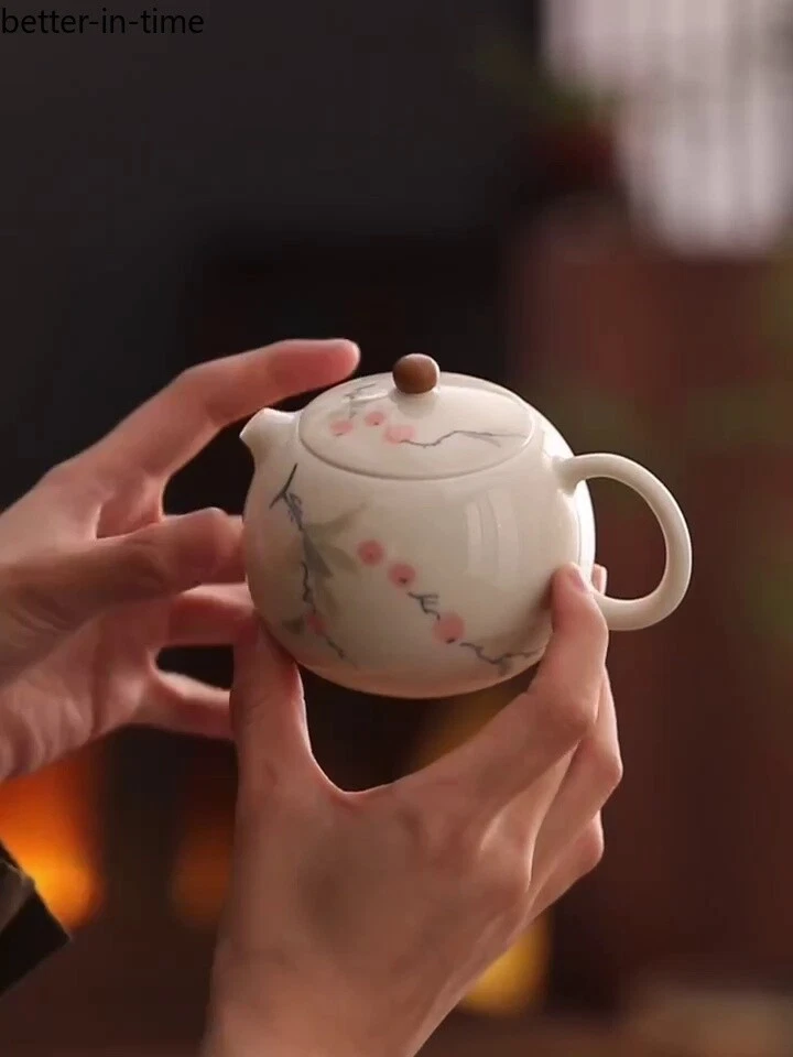 Tetera individual madera gris porcelana color caqui pintada a mano Foto 1 de 3