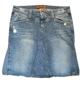 Vtg Y2k Hint Jeans Denim Skirt Light Blue Wash Size 15 Distressed Below Knee - Picture 1 of 8