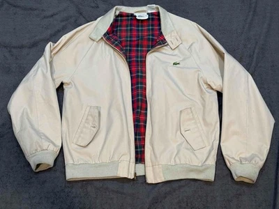 Chaqueta Harrington vintage Izod Lacoste beige forrada a cuadros bombardero para hombre mediana Foto 1 de 4