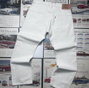 Vintage Levis 501 Jeans Mens 36x32 White Denim Button Fly - Picture 1 of 15