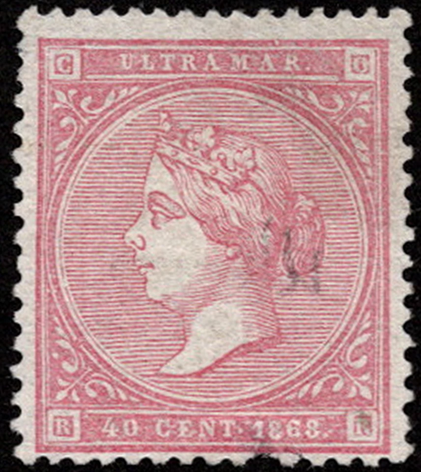 Sello de las Indias Occidentales españolas Scott # 34 usado - 40c rosa reina Isabel II retrato Foto 1 de 1