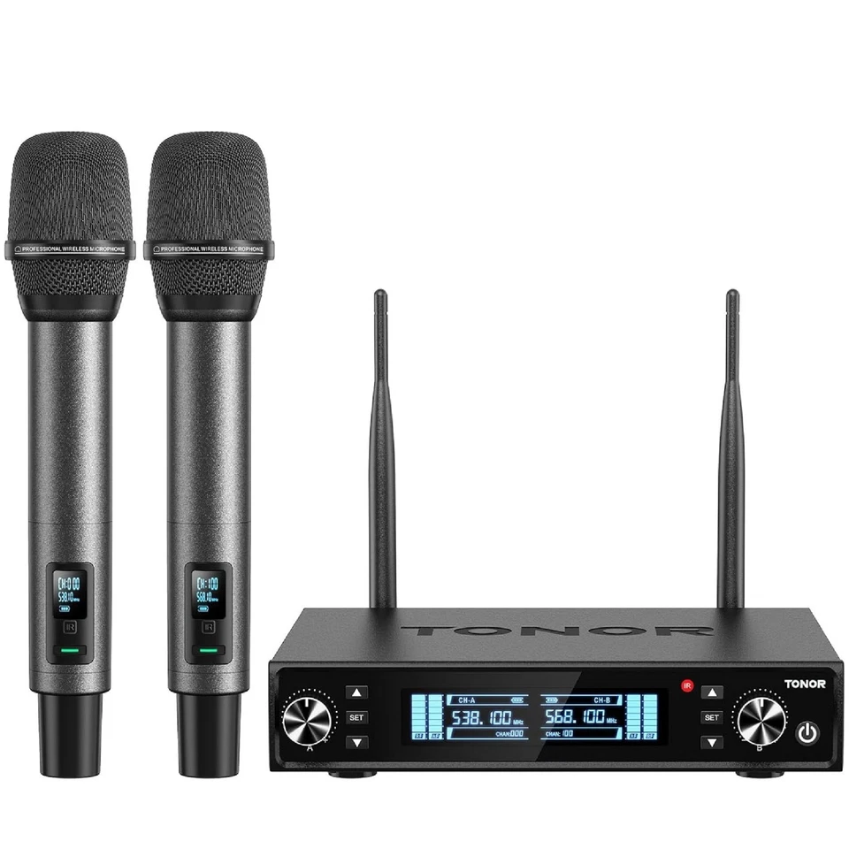 TONOR TW550 Funkmikrofon Set kabellos 2x Wireless Mic UHF AutoScan 80m Akku - Bild 1 von 4