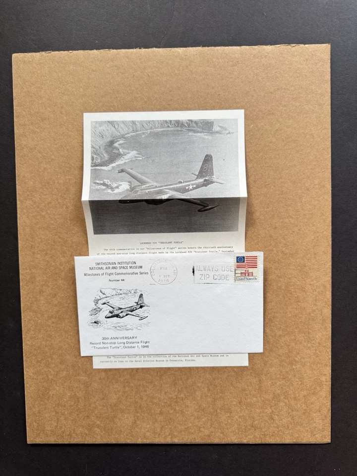 US 1976 Flight Millstone Cover#44 +Record-Non-Stop Flight+Truculent Turtle +Info - Image 1 of 1