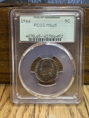 1966 5C Jefferson Nickel PCGS 35th Anniversary MS65 - Image 1 of 4