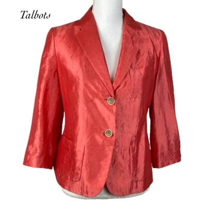 Traje Chaqueta Blazer Talbots Mujer Melocotón Mezcla Seda Crepé Texturizado Talla 4 Foto 1 de 4