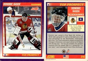 1991-92 Score Top Prospect RC Dominic Hasek #316 Chicago Blackhawks - Picture 1 of 1
