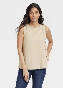 Camisa Universal Thread Sin Mangas Calce Relajado Mezcla de Lino Talla XL Tostado/Beige NUEVA - Imagen 1 de 10