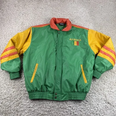 Steve & Barry's Vintage Africa Zip Up Letterman Jacket Men's Large Green Yellow - Image 1 of 4
