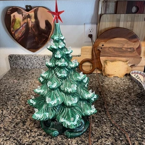 Vintage Keramik Atlantic Form 19" beflockt Weihnachtsbaum separate abgerundete Basis - Bild 1 von 20