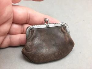 Antique Brown Leather Coin Purse 2.5" Vintage Patina Metal Frame Snaps Closed - Picture 1 of 4