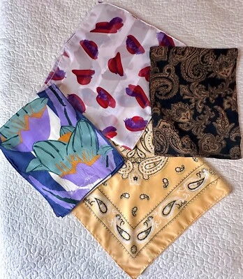 Lot 4 VTG Scarves Designer 2 Anne Klein & 2 Other Red Hat Paisley & Floral Print - Image 1 of 4