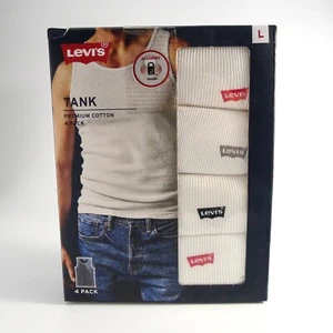 Levi’s Mens Ribbed White Tank Top Shirt 4Pack Premium Soft Cotton Large New - Picture 1 of 3
