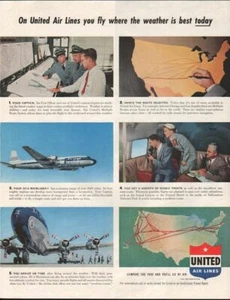 1953 United Airlines PRINT AD Captain Route DC-6 tolles detailliertes Vintage Flugzeug - Bild 1 von 1