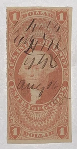 Travelstamps: US Stamps Scott #R67a Entry of Goods $1 Washington 1862-71 Used - Picture 1 of 5
