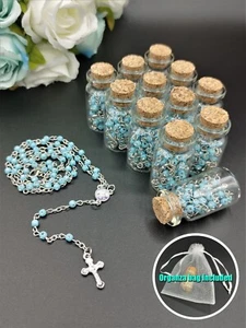 Collar Rosario Cuentas Azules EE. UU. 12 piezas en Bolsa Botella de Deseos Rosario Regalo para Invitados - Imagen 1 de 8