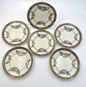 Noritake Floral Fruit Porcelain Plates Hand Painted 6 Inch Set of 6 Gold Vintage - Picture 1 of 13