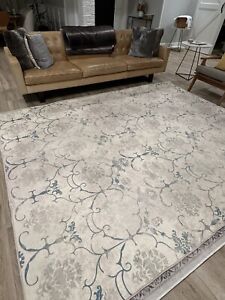Ruggable Damask Blue and Ivory Washable Rug Flatwoven Cover Only 8 X 10