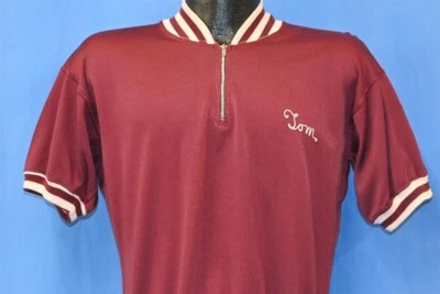 vintage 50s MAROON TOM DONS #3 QUARTER ZIP RAYON PULLOVER JERSEY t-shirt LARGE L - Image 1 of 4