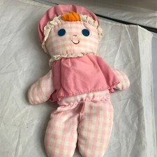 Vintage 1975 Fisher Price 420 Lolly pink gingham baby rattle doll Clean Bright