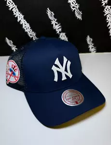 NWT Mitchell & Ness New York Yankees Retro Logo A-FRAME Trucker Snapback Hat NEW - Picture 1 of 3