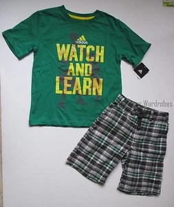Adidas Watch and Learn Tee Shirt Top Carter's Plaid Shorts Set Boys 4 5 NEW NWT - Picture 1 of 1