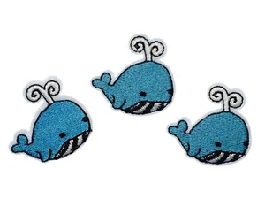 3-Piece Iron-On Patch Set Miniblings Sperm Whale Ocean 30x30mm Blue Whale - Picture 1 of 4